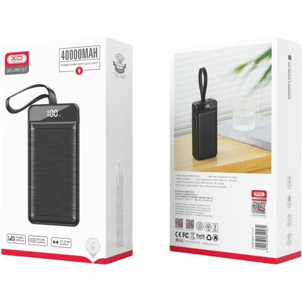 PowerBank XO PR157 40000mAh PD 20W + QC 22.5W (Black)